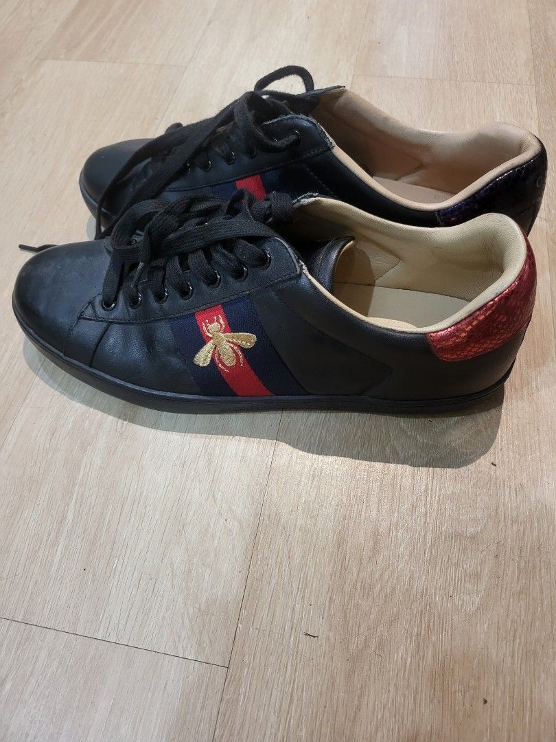 Gucci Ace Bee Embroidered Men's Leather Sneakers Black