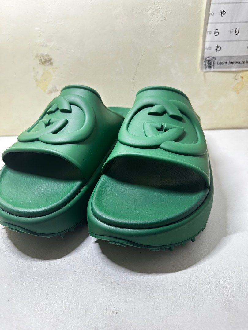 GUCCI green thick slides size 14