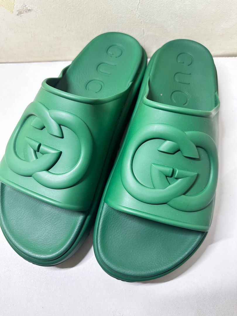 GUCCI green thick slides size 14