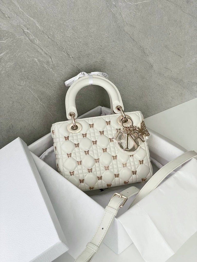 Gold Lady Dior Dior Gold Studded Patent Leather Mini Lady Dior Bag