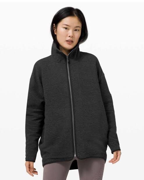 Lululemon Peaceful Moments Full Zip Jacket Heathered Black Women s Fashion Coats Jackets and Outerwear on Carousell