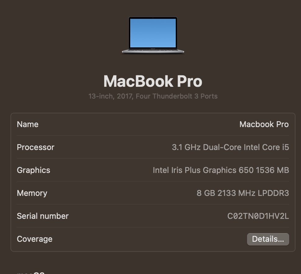 Macbook pro 13” 2017 (Category: Laptops & Notebooks) located in Manila. Submitted by brielliant (Listing ID 1330099157, Image 2). Description: Selling macbook pro 13” Cycle count 499 Battery normal Processor 3.1 GHz Dual-Core Intel Core 15 Graphics : Intel Iris Plus Graphics Memory: 8 GB 2133 MHz Issues Light scratches and dents see photos. Touchbar not working Letter R key is loose Price is slightly negotiable .