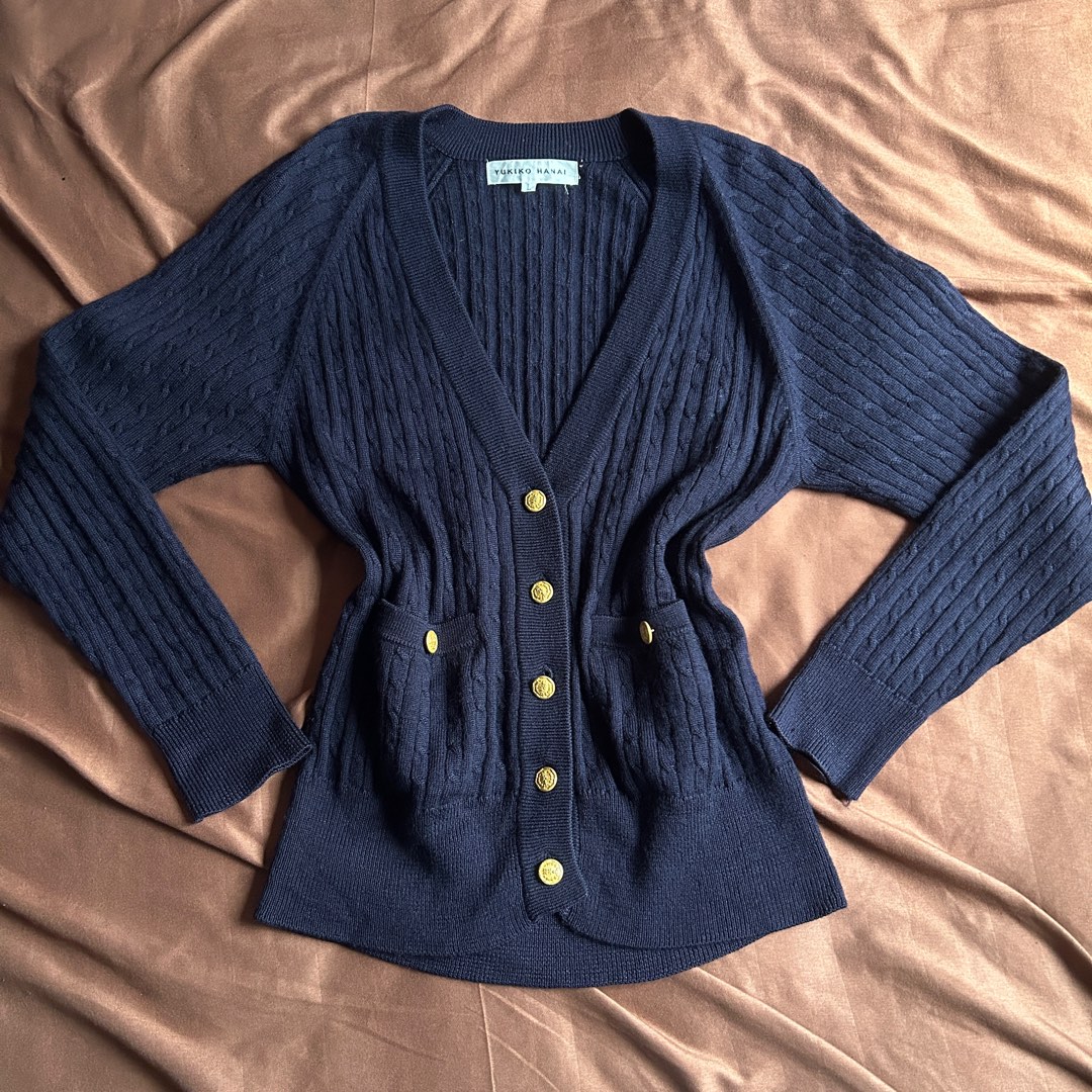 Fog Blue Knit Gold Button-Down Long Sleeve Cardigan Sweater main image 0
