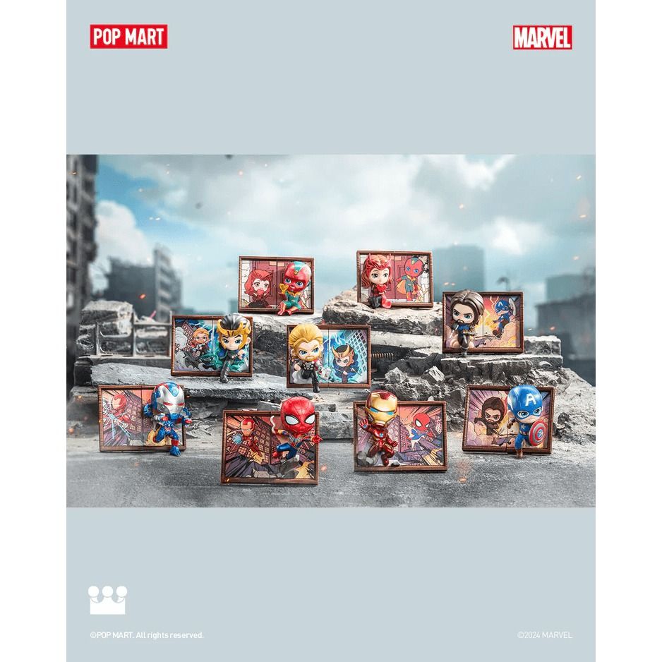 Pop Mart Marvel Photo Frame Series (Category: Designer & Blind Box Toys) located in Valenzuela. Submitted by littlechopletsph (Listing ID 1330140506, Image 2). Description: P800 EACH / P750 EACH IF BUYING 3 OR MORE: Captain America Bucky Thor Loki Wanda Vision Iron Man Spider-Man - Opened box, sealed foil MOP: Gcash/BPI MOD: GGX/J&T/SDD.