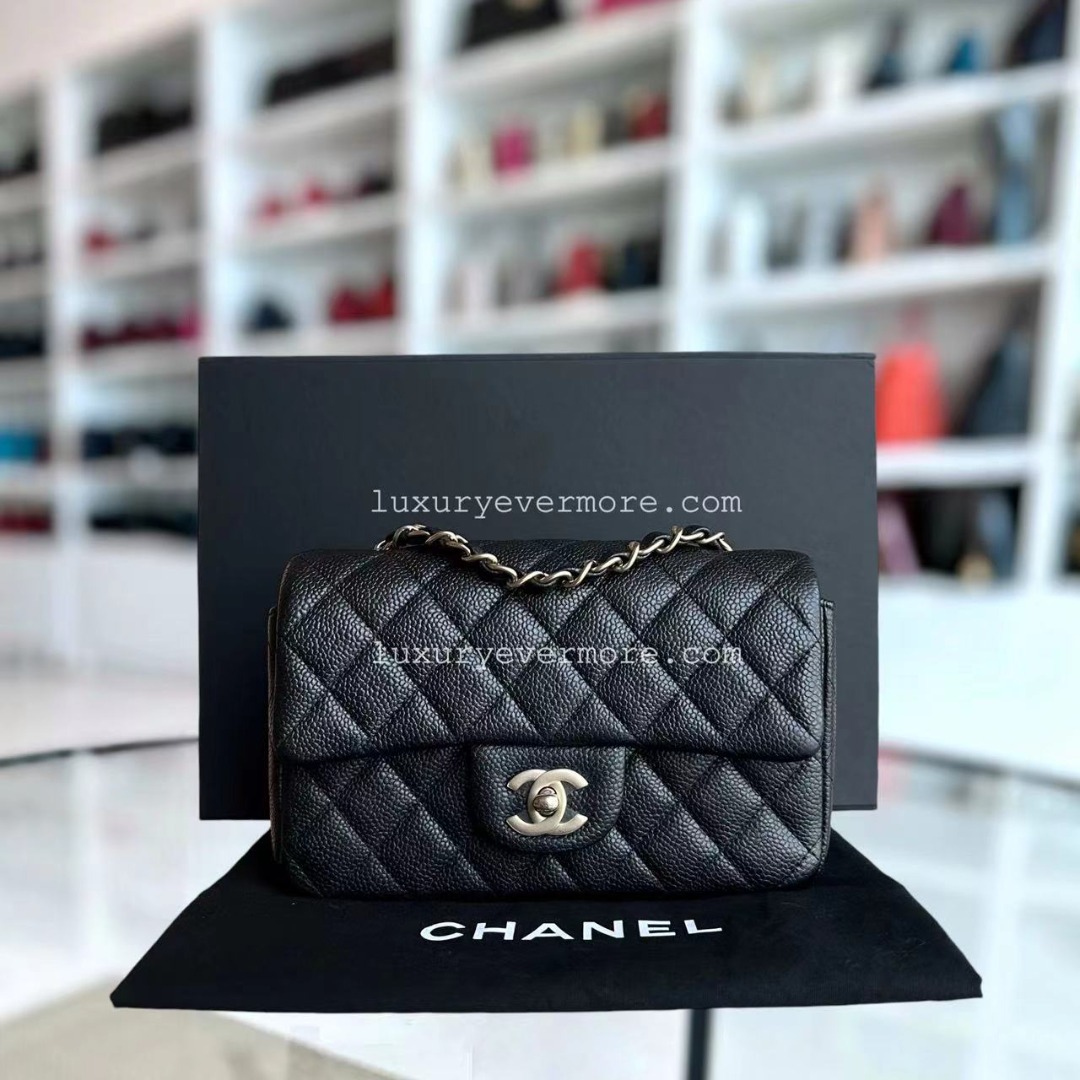 *Rare* Chanel Caviar Mini Rectangle Classic Flap Quilted Black Golden ...