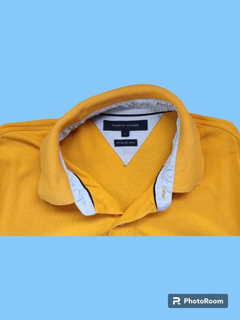 350 shipped Tommy Hilfiger 40 s Two Ply Cotton Mustard Yellow Men s Fashion Tops Sets Tshirts Polo Shirts on Carousell