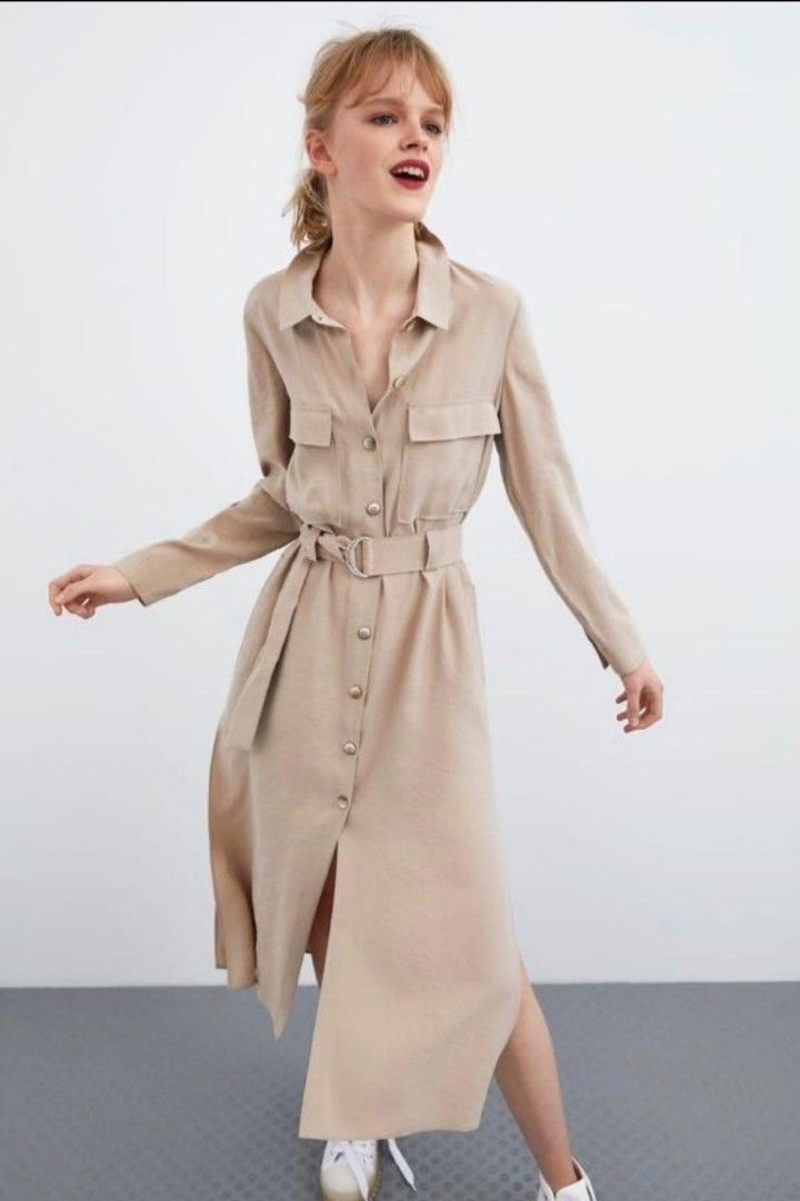 zara shirt dress khaki Zara Khaki Shirt Dress