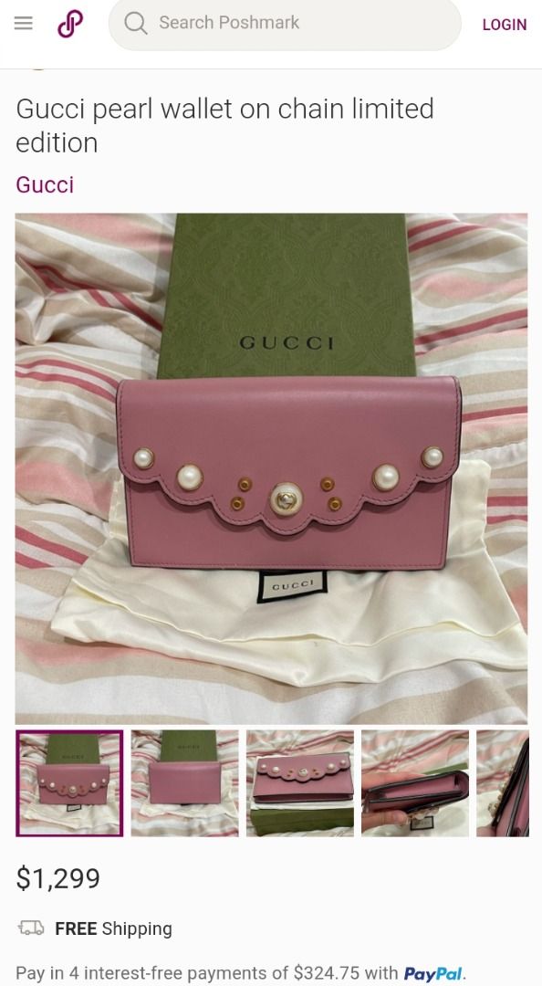 Gucc GG i Peony Red Leather and Pearl Clutch Wallet on Chain Luxury Bags Wallets on Carousell