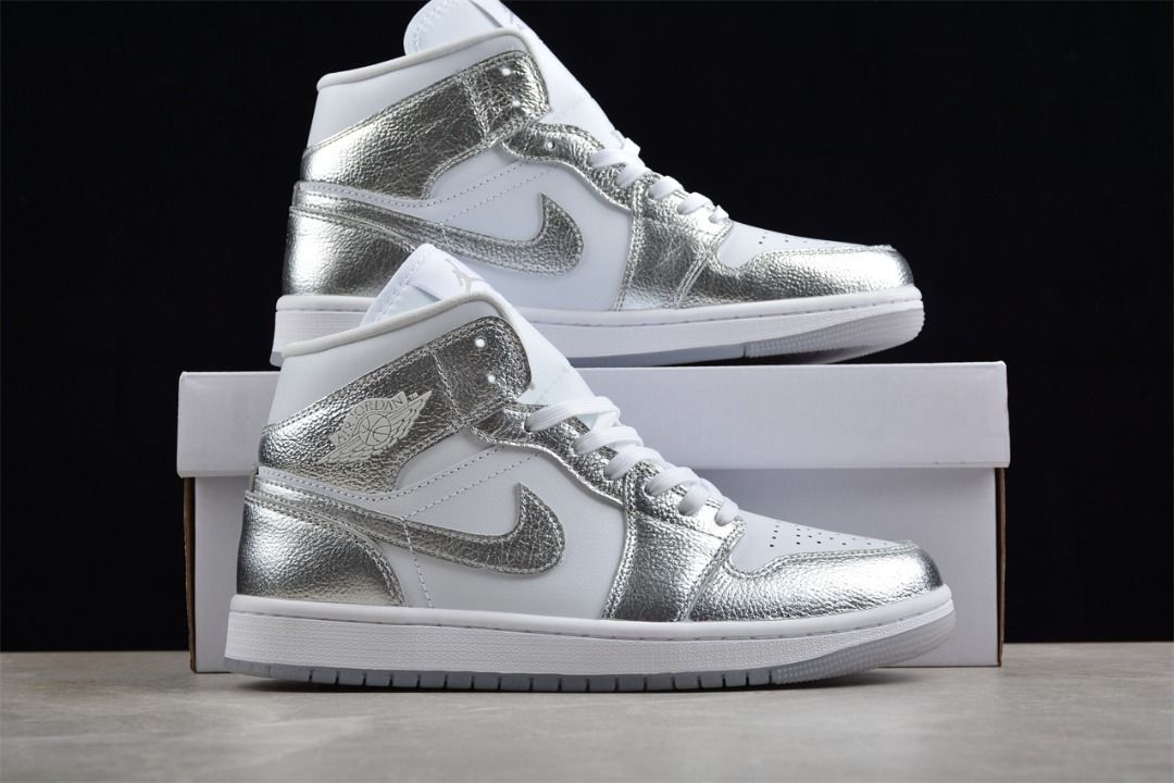 Air Jordan 1 Mid SE Metallic Silver shoes Euro 40 46