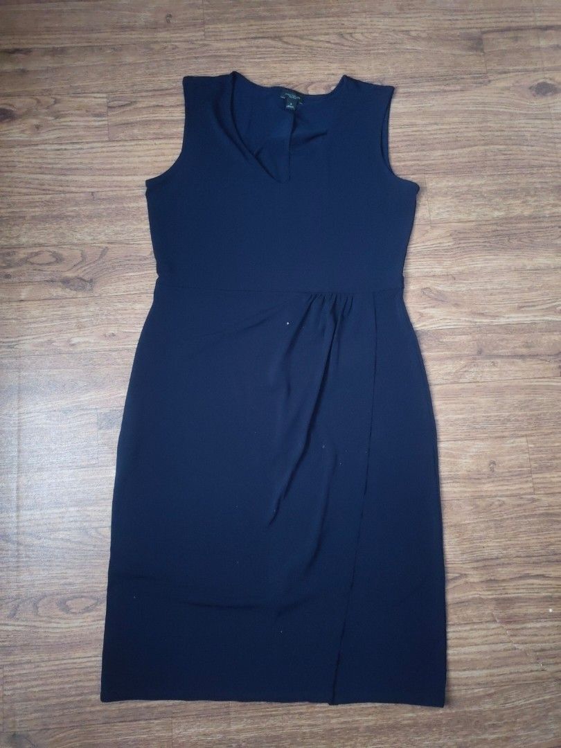 Ann Taylor Slim Fit Slit Dress Navy Midi Dress belahan Jersey dress v neck  kutung vneck elegan gaun pesta overall