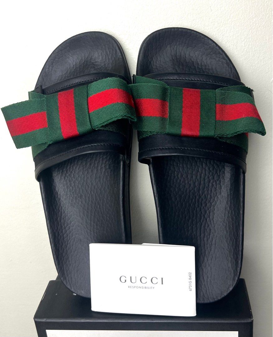 AUTHENTIC PRELOVED GUCCI SIGNATURE WEB RIBBON SLIDES FLATS SANDALS