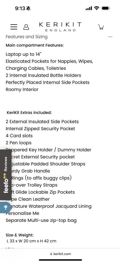 Backpack (Category: Backpacks) located in Singapore. Submitted by nxt9319 (Listing ID 1330175141, Image 7). Description: Brand new Kerikit backpack that can double up as a diaper bag. Bought from the UK for SGD 220. Still within warranty. Size & Weight: L 33 x W 20 cm x H 42 cm 1.5 Kg Fits a 14inch laptop Material - Nylon with faux leather back straps .