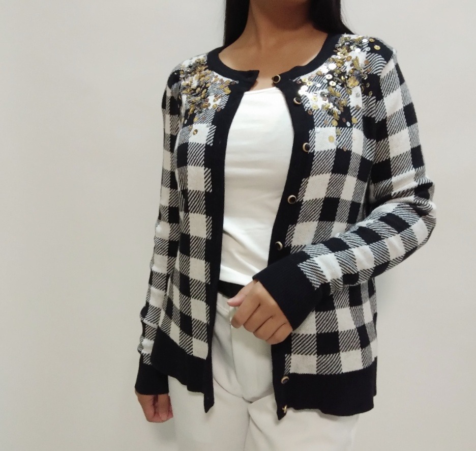 Charter Club Plaid Sequined Cloud Combo Cardigan Sweater Luxury Apparel on Carousell