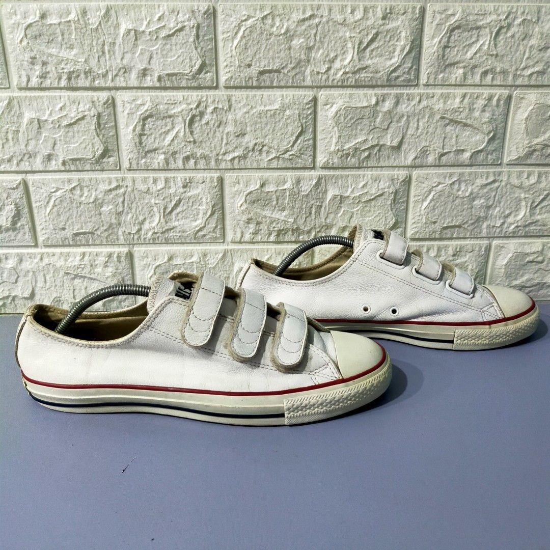 Converse All Star Velcro Triple White Leather Shoes 9.5UK Men s Fashion Footwear Sneakers on Carousell
