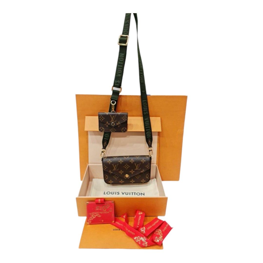 LV Multi pochette Felicie khaki strap 90 x cm GHW 17 x 10 x 3, 10 x  cm