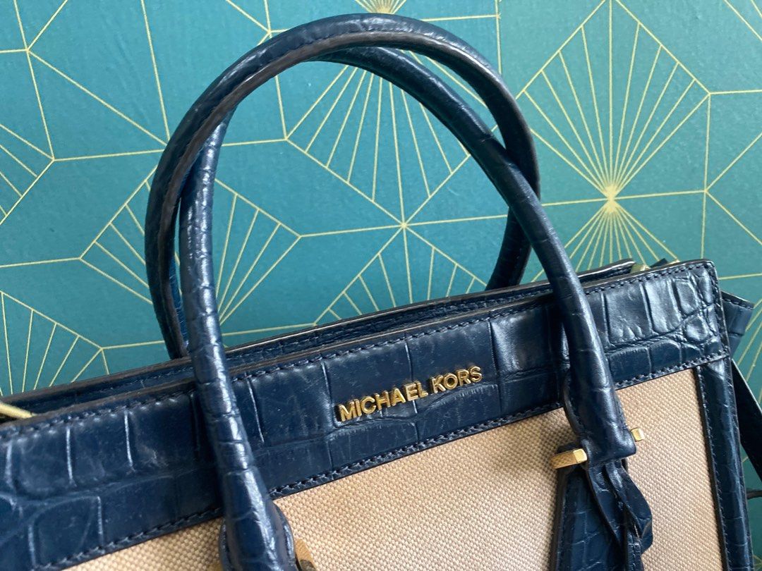 MICHAEL KORS COLETTE NAVY CROC LEATHER TRIM LARGE SATCHEL BAG NWT AUTHENTIC Luxury Bags Wallets on Carousell