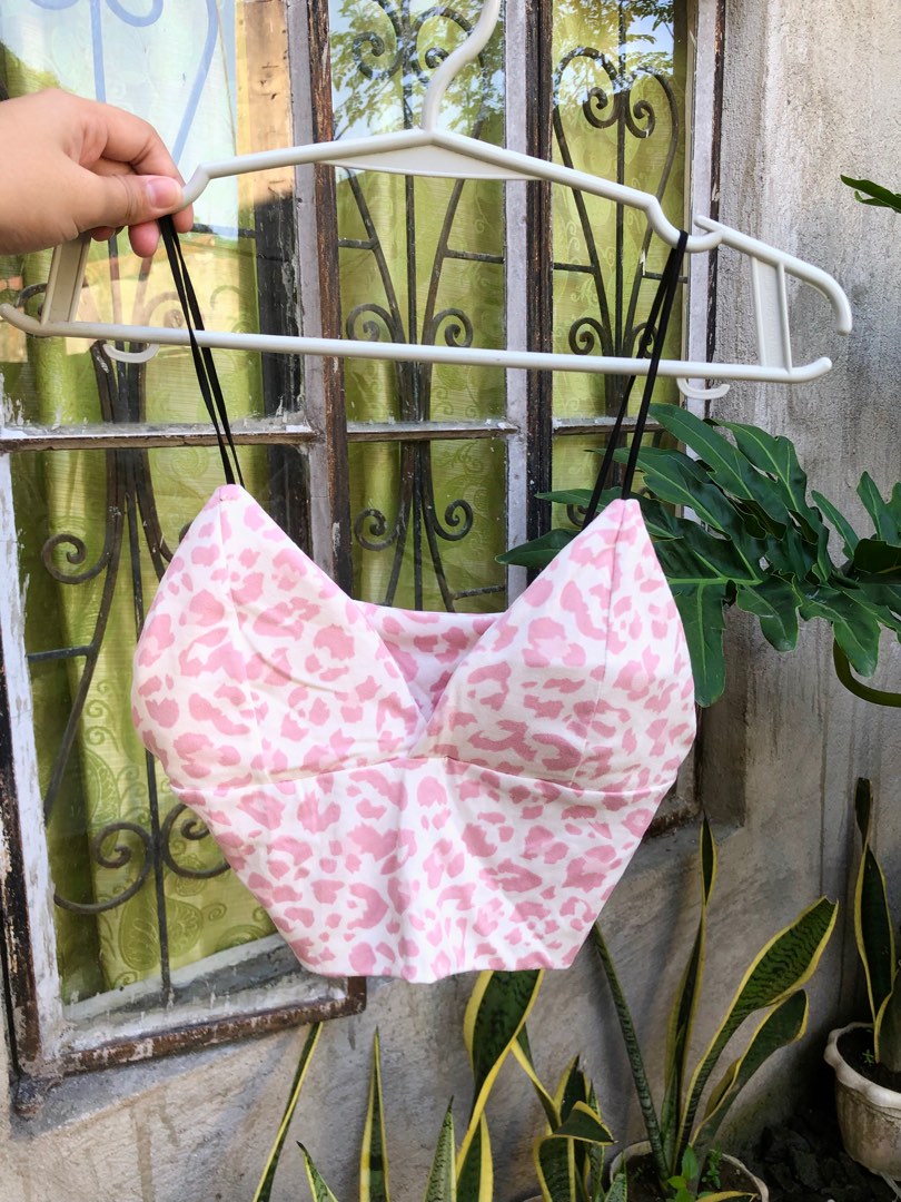 Pink Cow Print Bralette Top Women s Fashion Tops Sleeveless on Carousell