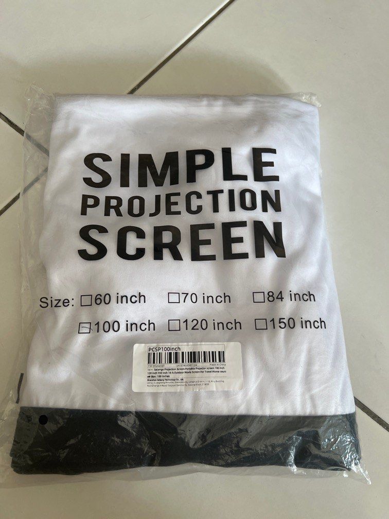 PROJECTION SCREEN (Category: Projectors) located in Kuala Lumpur. Submitted by sofialiyana (Listing ID 1330244608, Image 1). Description: Size: 100 in Condition: New in Plastic. Mistakenly bought the size. .