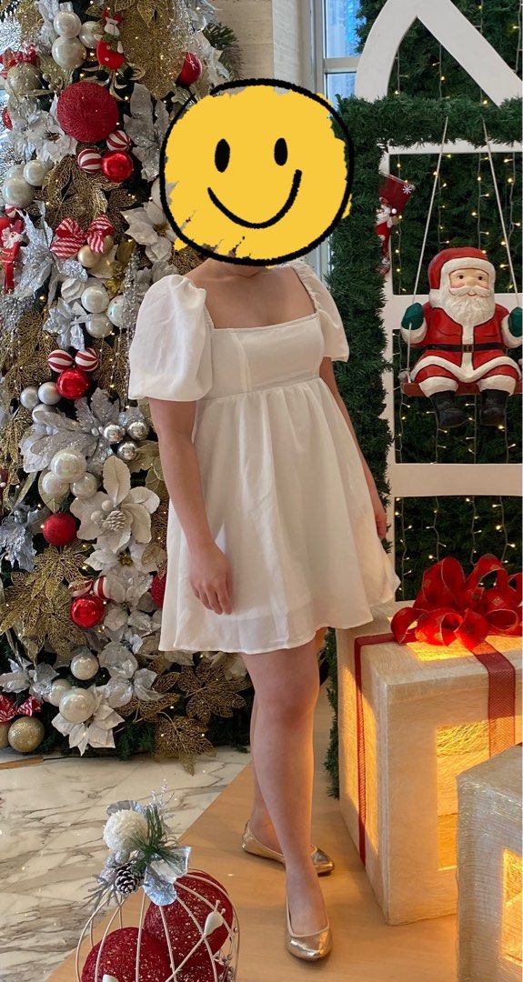 Shein Puffed Sleeve Dress (Category: Dresses) located in Manila. Submitted by jpclassics (Listing ID 1330224402, Image 2). Description: Shein White Puffed Sleeves Mini Dress Size: Small Fits up to medium sized frame Color: white Used once only In great condition No flaws Very Cute RSF: Gained weight. Does not fit me anymore :(.