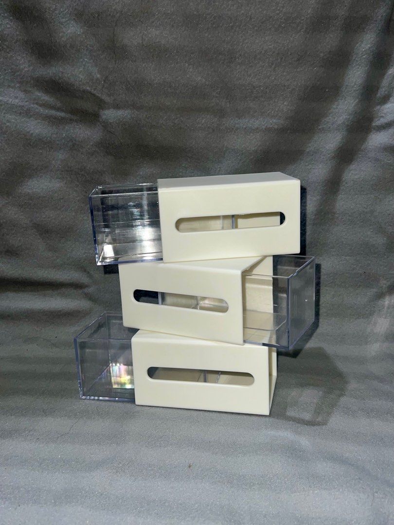 SLIDE STORAGE BOX (Category: Storage Boxes & Baskets) located in Makati City. Submitted by youfoundus (Listing ID 1330229592, Image 1). Description: Available in three pieces only (sold for ₱90 ea) Can be sold as set for only ₱250; comes with free wall-mount sticker RFS: Spare/extra MODE OF PAYMENT: 💸 GC4sh or BP1 transfer only! 💸 No cash on delivery or sh0p33 check out. 💸 QR or number will be sent once you're ready to pay. MODE OF DELIVERY: �