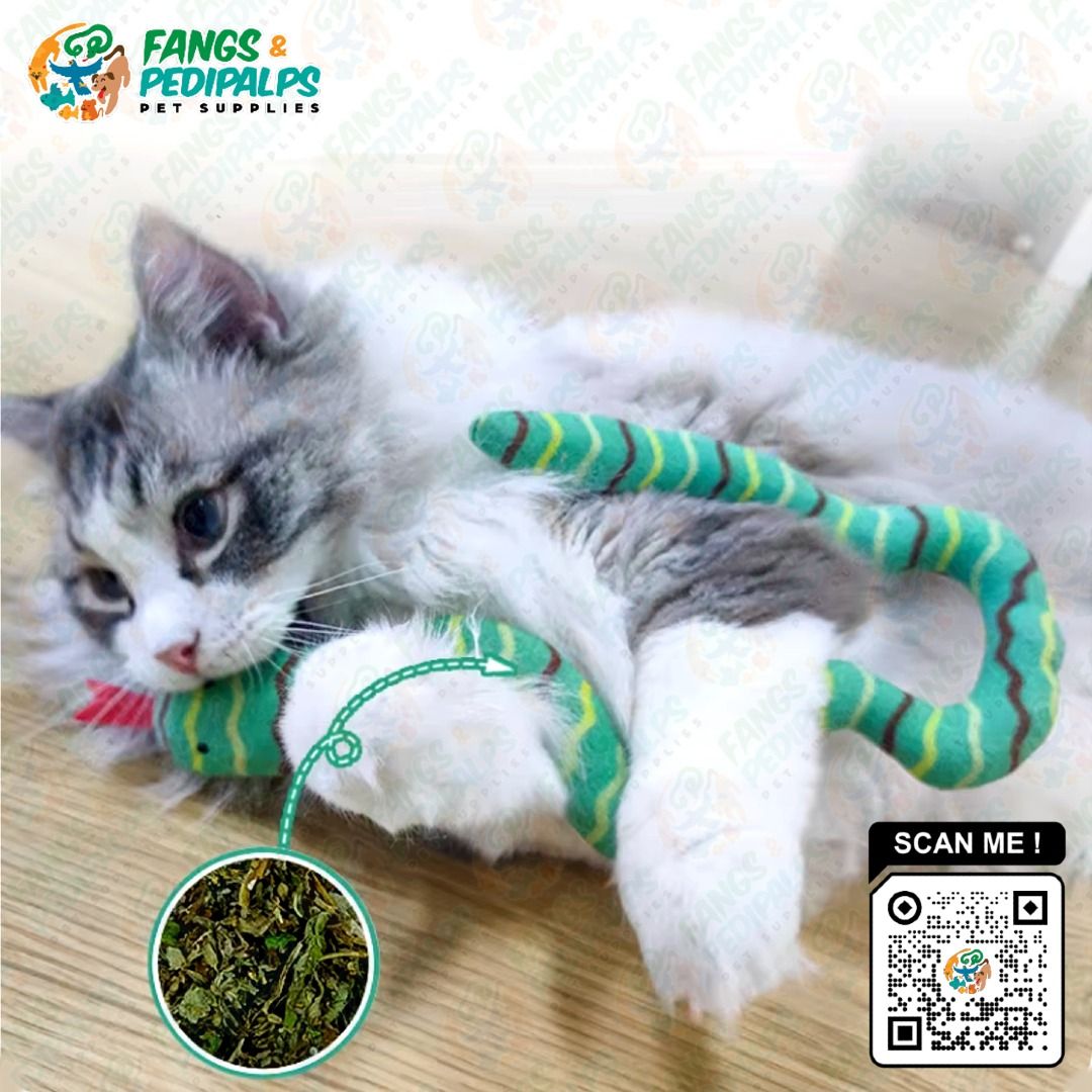 SNAKE PLUSH TOY WITH BUILT-IN CATNIP (Category: Homes & Other Pet Accessories) located in Taguig. Submitted by fangsnpedipalps (Listing ID 1266036273, Image 1). Description: Cat Plush Snake Toy with Built-in Catnip keep your cat busy and help reduce separation anxiety. Soft toys: Familiar soft toys help provide comfort and familiarity for your cat. Length: 52.0 cm Note: ✅ Please allow 1-3 mm error due to manual measurement. ✅ Due to the many vari