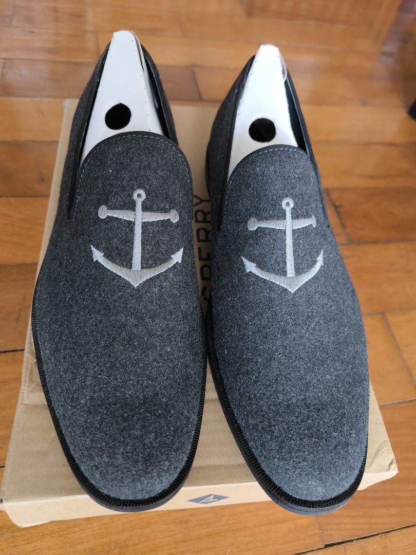 Sperry Overlook Smoking Slipper Plain Toe Dress Shoes Gray Men