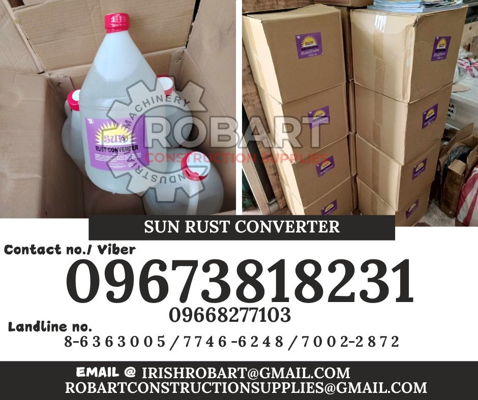 Sun Rust Converter (Category: Construction Tools & Equipment) located in Manila. Submitted by irishrobart_22 (Listing ID 1330196439, Image 1). Description: Sun Rust Converter Size: 4L SEND US MESSAGE FOR INQUIRIES ‼️‼️ LOOK FOR IRISH ROBART VBR : 0 9 6 7 3 8 1 8 2 3 1/ 0 9 6 7 3 8 1 8 2 3 4 LANDLINE 8-6 3 6 3 0 0 5 / 7 7 4 6 -6 2 4 / 7 0 0 2-2 8 7 2 GMAIL: I R I S H R O B A R T @ G M A I L . C O M Office Address: 1405 Yuseco St. Sta Cruz Manila �