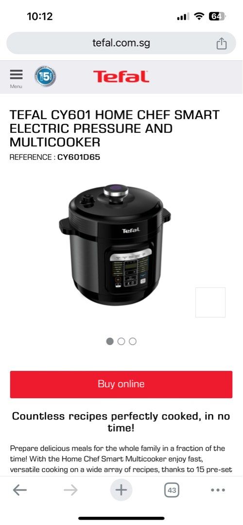 TEFAL CY601 HOME CHEF SMART ELECTRIC PRESSURE AND MULTICOOKER, TV