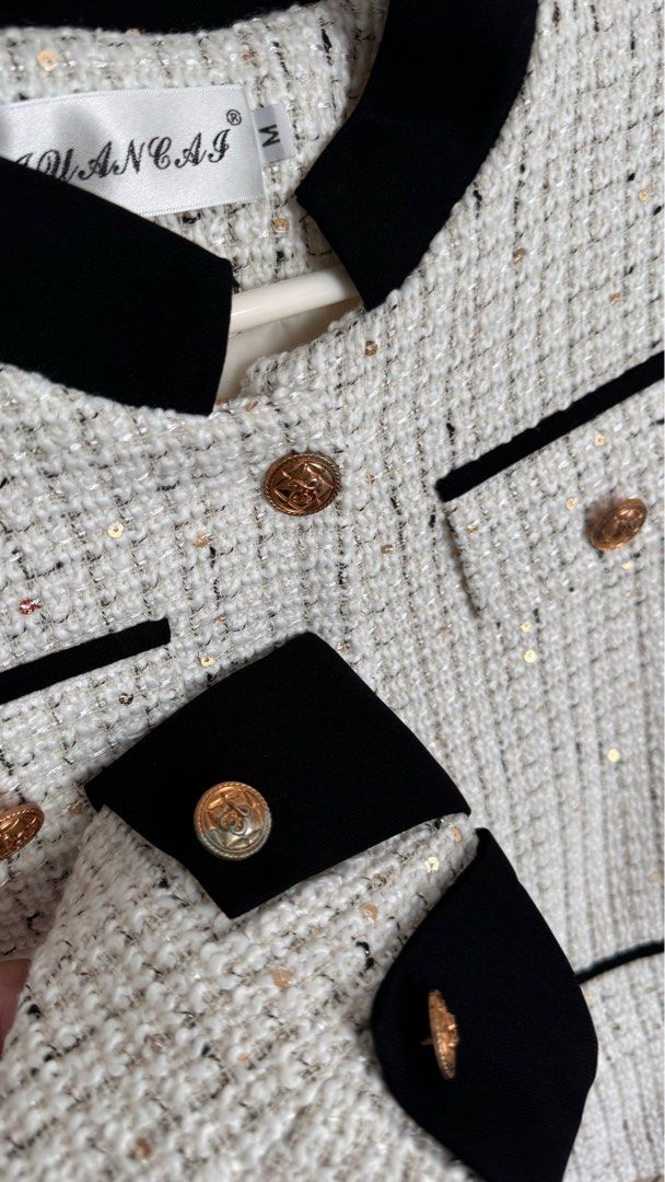 Tweed Jacket (Category: Coats, Jackets and Outerwear) located in Singapore. Submitted by shop.my.wardrobe (Listing ID 1330187021, Image 2). Description: Fit well with a UK 10. Brand new, have not worn before. Buttons are already rusty. Feel free to replace them or polish them. Good for office wear or in aircon temp. Complimentary shipment with tracking number. No meetup .