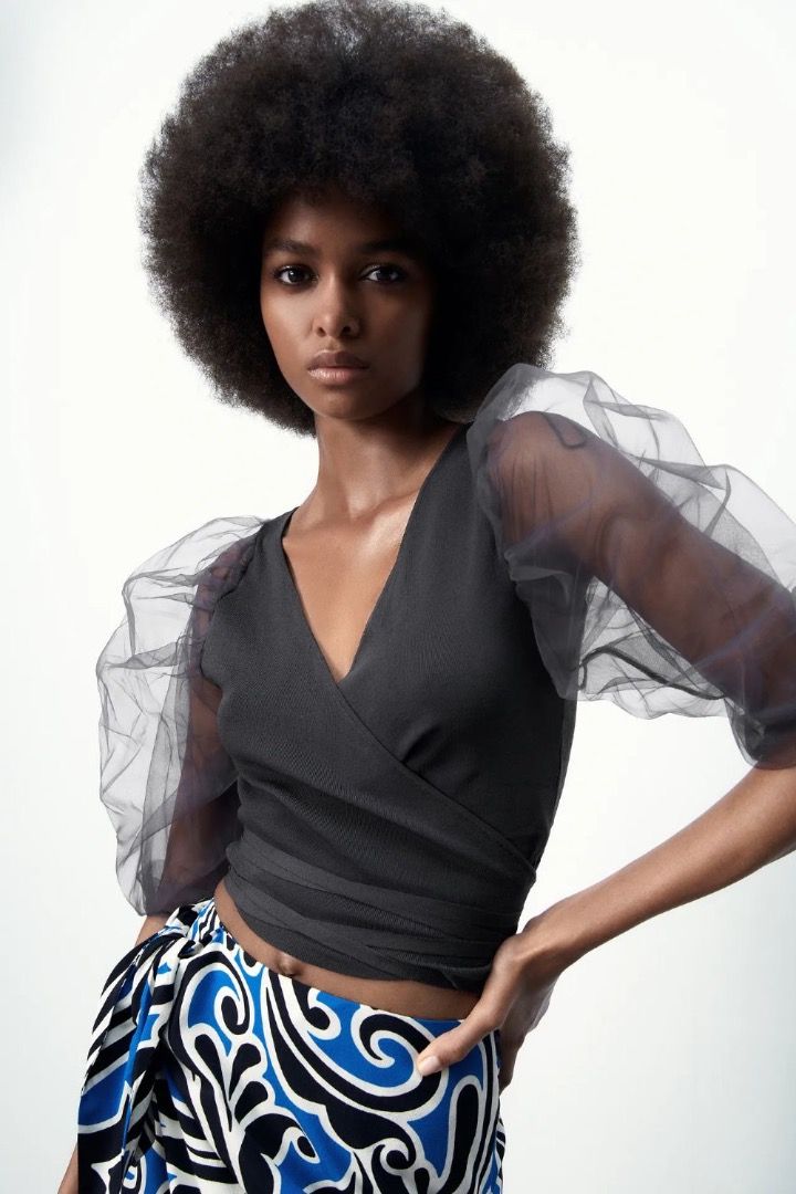 Zara sweater with puff sleeves best sale
