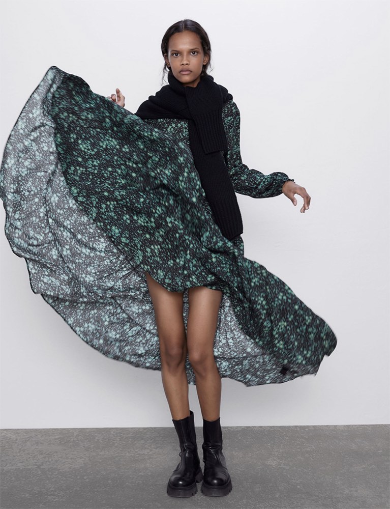 Zara The Angel Green Black Floral Midi Maxi Tiered Smock Dress, Women's  Fashion, Dresses & Sets, Dresses on Carousell