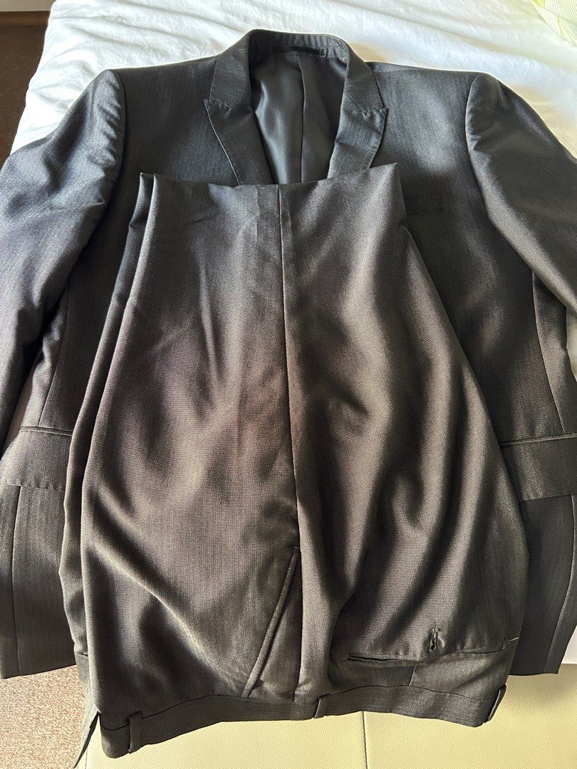 Arrow Suit - Coat & Pants, Dark Grey (Glossy) (Category: Coats, Jackets and Outerwear) located in Mandaluyong City. Submitted by bryan.bee (Listing ID 1330342058, Image 1). Description: Matching coat and pants for sale Coat is size L (52) Pants is size 36 Mall retail price is ₱11,000 Bought in Arrow Megamall, pre-pandemic, receipt no linger available Reason for Selling - decluttering .