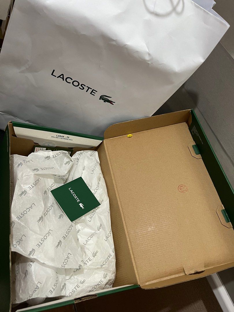 Authentic Lacoste with Box (Category: Sneakers) located in Quezon City. Submitted by rmave (Listing ID 1330427472, Image 2). Description: Authentic Womens Lacoste Brandnew from Japan mall purchased Complete with Box & original paperbag Free shoe accessories NEVER been used Size:7.5 US Reason for Selling: pasalubong from anak but size is big for me Price: 6,500 Last Price: 4,000 Firm , no tawad Location: Condo in Quezon City .