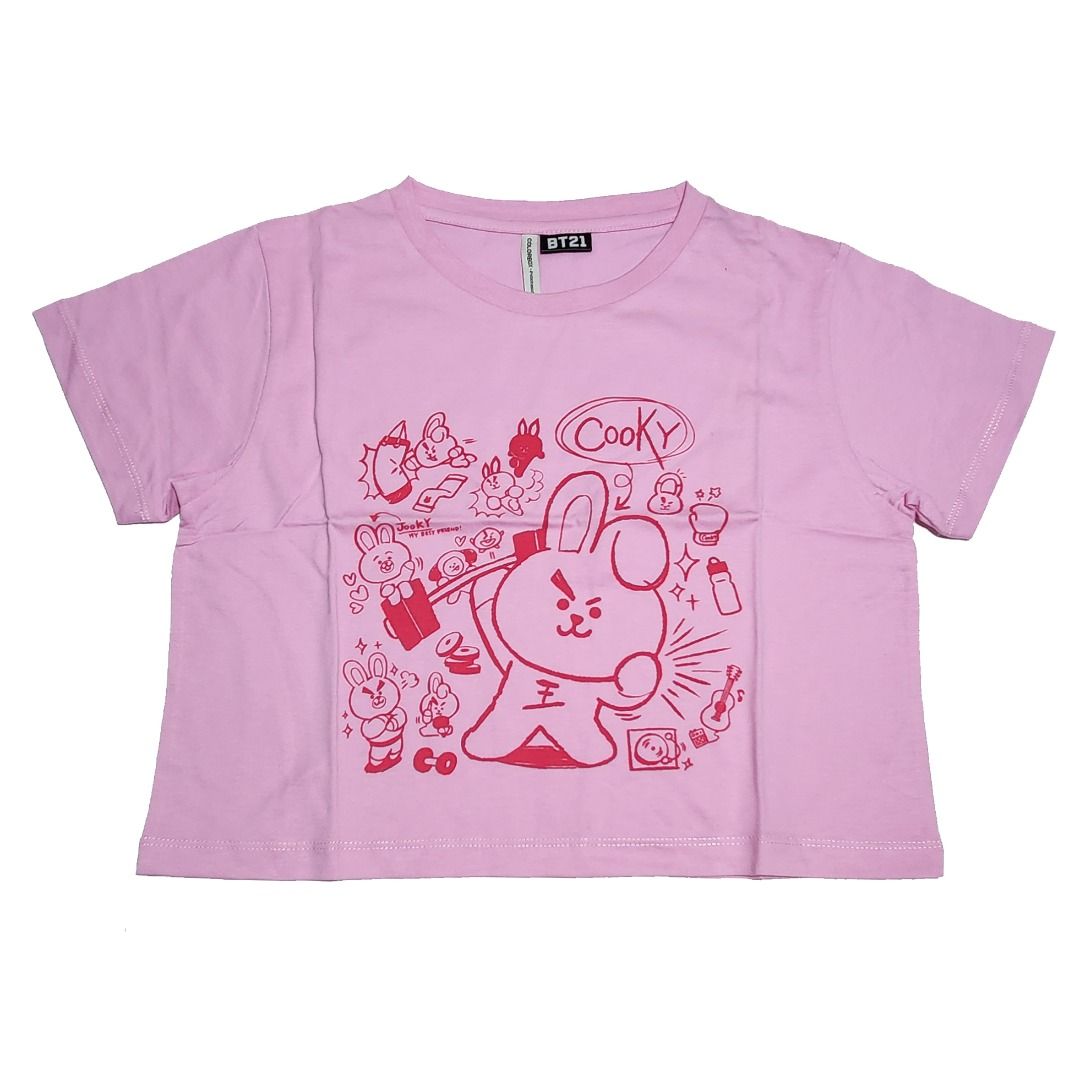 Baju Kaos Colorbox Crop Top Pink BT21 BTS Cooky Jungkook JK