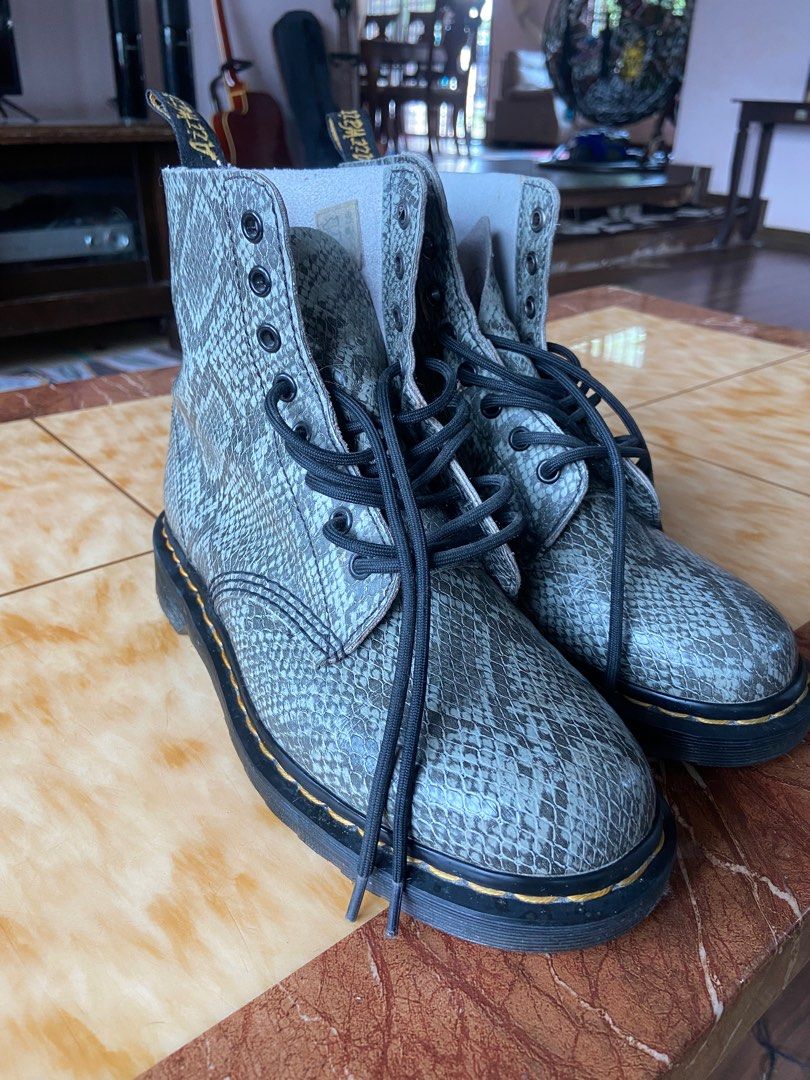 Dr. Martens Vegan Silver Python Snakeskin Lace Up Zip Boots Mens Men s Fashion Footwear Boots on Carousell