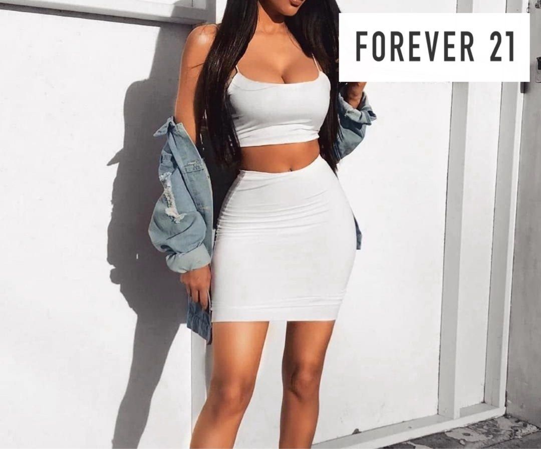 Forever 21 White Crop Top Skirt Set 2 Piece 8 dress