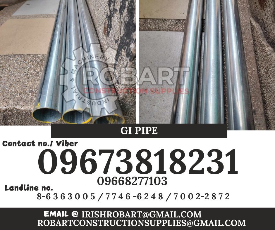 GI Pipe (Category: Construction Tools & Equipment) located in Manila. Submitted by irishrobart_22 (Listing ID 1330351495, Image 1). Description: GI Pipe Sch. 20 Size: 1 1/2" x 6m SEND US MESSAGE FOR INQUIRIES ‼️‼️ LOOK FOR IRISH ROBART VBR : 0 9 6 7 3 8 1 8 2 3 1/ 0 9 6 7 3 8 1 8 2 3 4 LANDLINE 8-6 3 6 3 0 0 5 / 7 7 4 6 -6 2 4 / 7 0 0 2-2 8 7 2 GMAIL: I R I S H R O B A R T @ G M A I L . C O M Office Address: 1405 Yuseco St. Sta Cruz Manila 𝑹𝑶𝑩