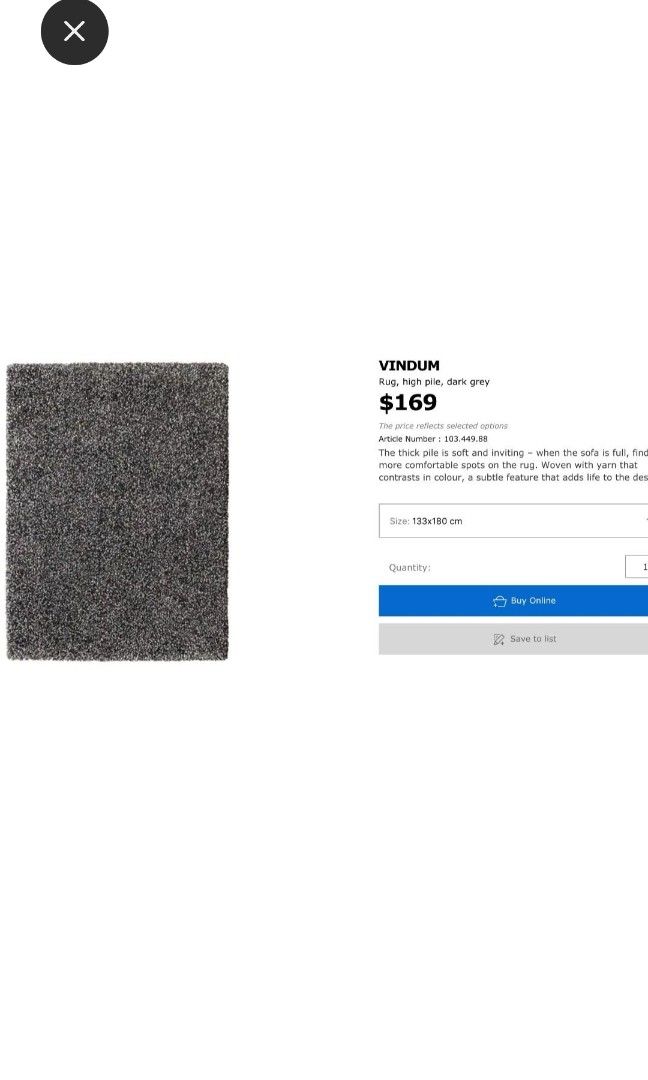 IKEA VINDUM Rug 133 x 180 cm, Furniture & Home Living, Home Decor
