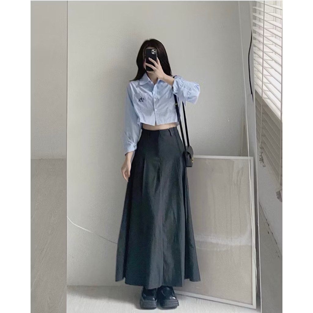 Korean Style Pleated High Waist Skirt Midi Mini Long Skirt Women s Fashion Bottoms Skirts on Carousell