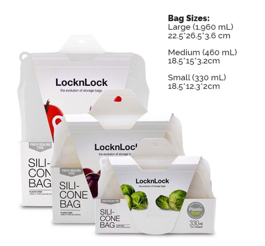 Locknlock Stuff n’ Stack Silicone Bags (Category: Other Kitchenware & Tableware) located in Mandaluyong City. Submitted by ak164 (Listing ID 1330368049, Image 3). Description: Locknlock Stuff n’ Stack Silicone Bags Opened and stored only Bought from Locknlock Official Store No longer being sold P400 only for 330ml (Dimension 185x120x32mm) P500 only for 480 ml (Dimension 185x150x32mm) ✔️Food grade ✔️Reusable ✔️Microwave-safe ✔️Dishwasher-safe ✔️Ec