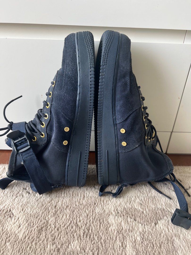 Nike SF AF1 Mid Blue Suede and Gold details Men s Fashion Footwear Sneakers on Carousell