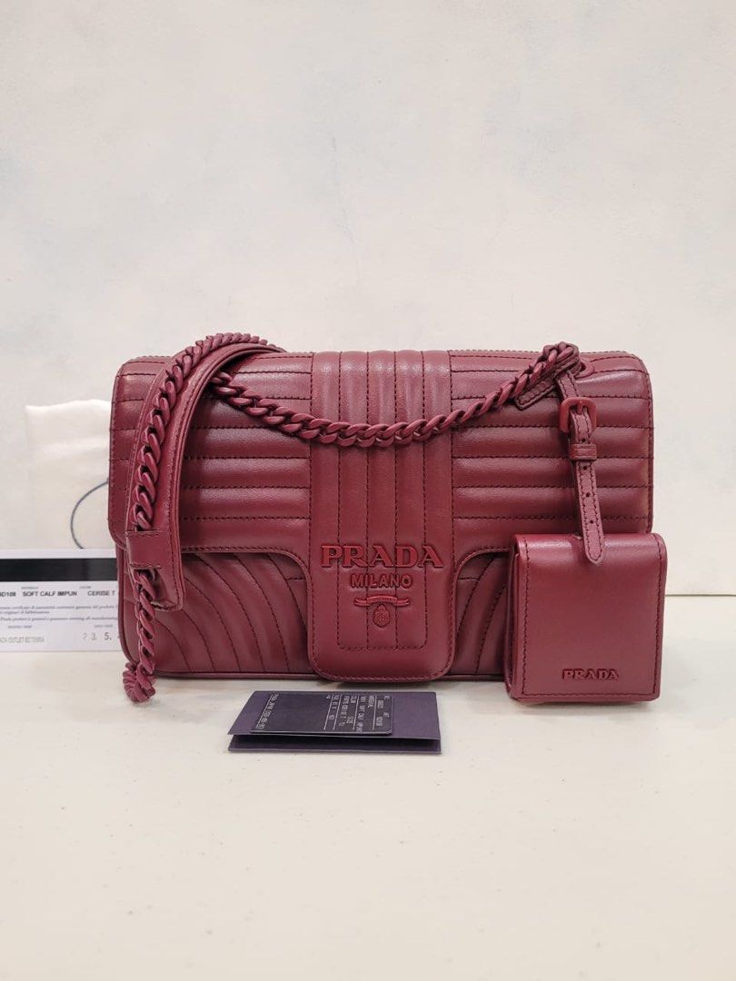 Prada 1BD108 diagramme flap bag red cerise 2023 with dustbag card booklet