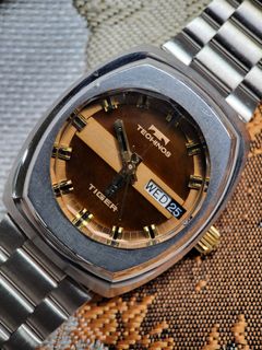 Technos 虎眼石自動機械錶日歷古董錶復古男錶手錶Automatic watch 👍整錶均清潔及機芯完整抹油保養，走時正常穩定，購後省心唔洗周圍搵師傅👍64198421393411110