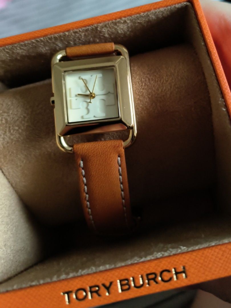 NEW Tory Burch Women\'s The Miller Square Brown Leather Strap Watch 24mm TBW6010 Tory Burch The Miller Square Leather Strap Watch In Ivory  main image 4