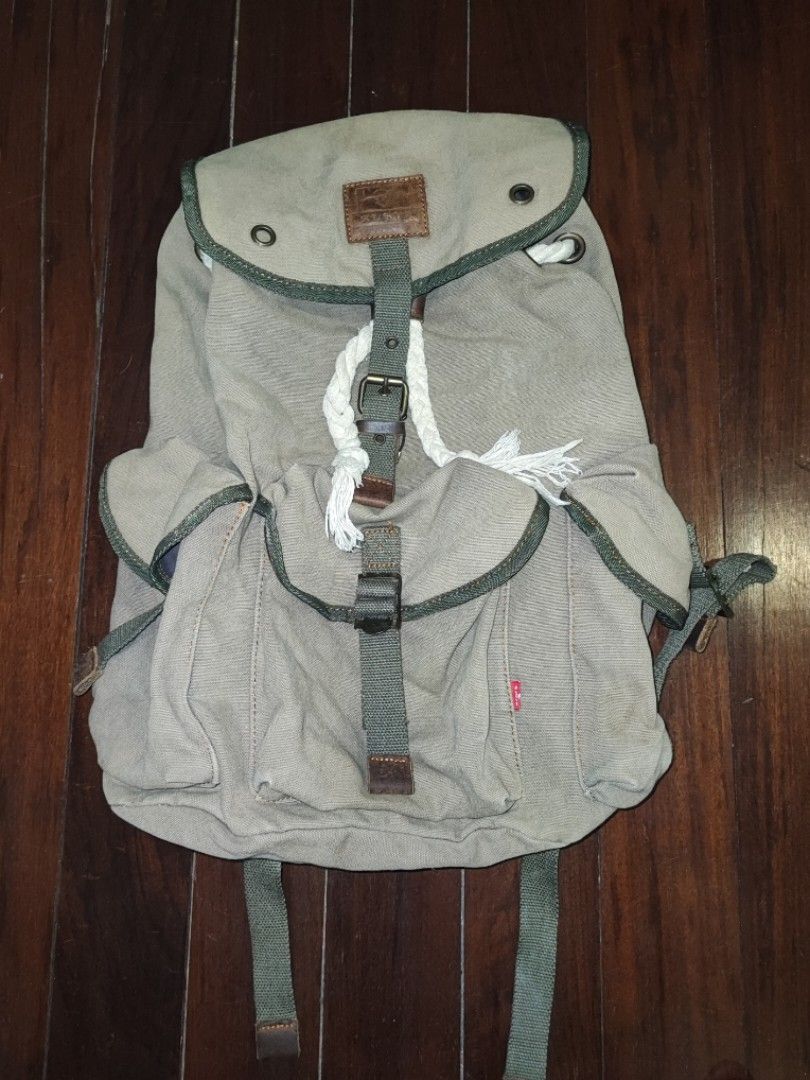 Vintage canvas snap button closure school backpack Augur Strauss Co