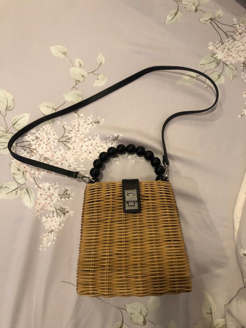 Zara tas bag rotan wood sling tas tangan manik selempang shoulder beach