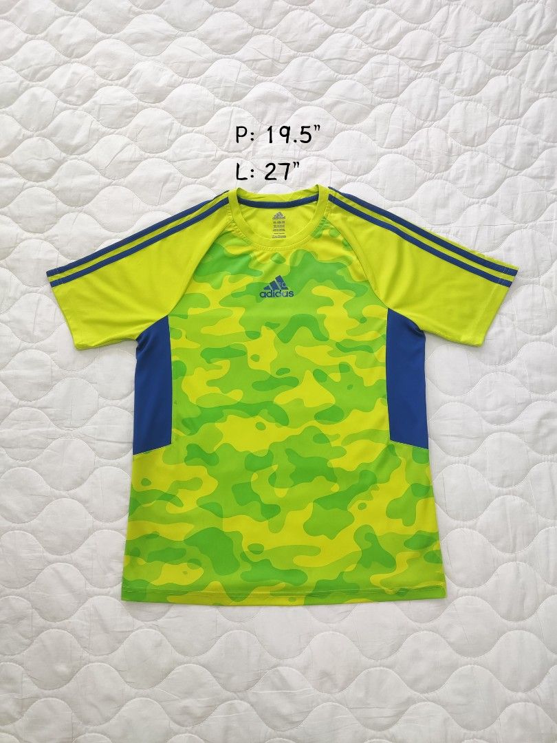 Adidas Climalite Boys Neon Green Blue Camo Shirt