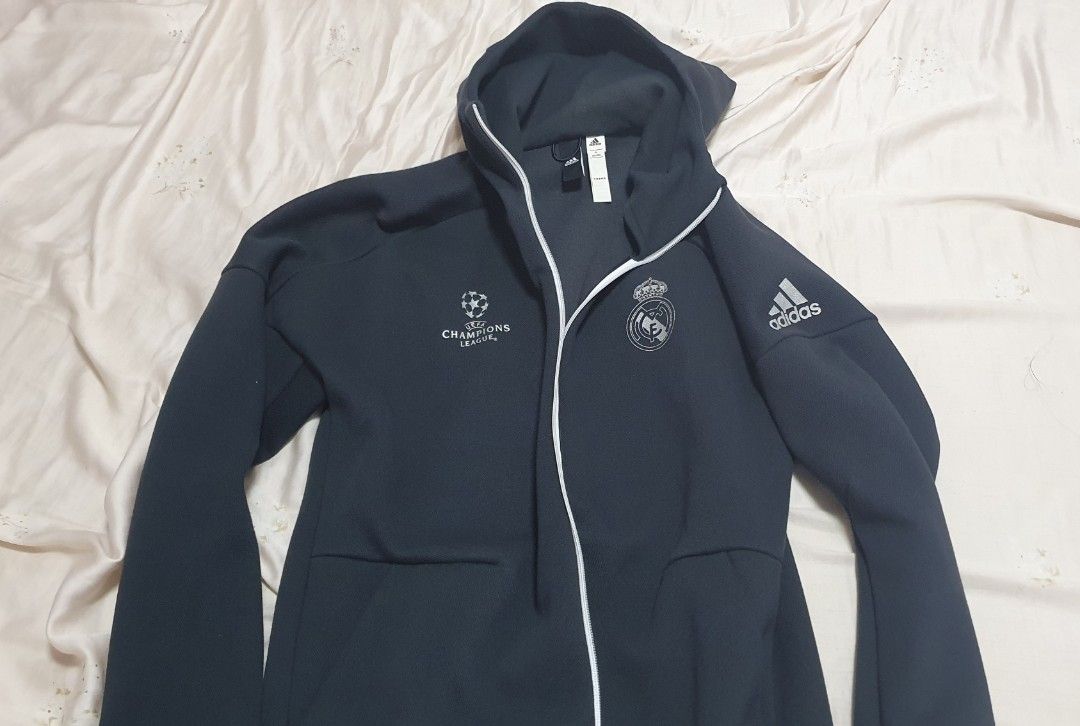 Adidas Real Madrid Champions League Hoodie Jacket Windbreaker Soccer Football Grey Gray