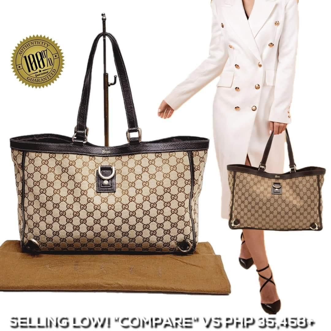 Authentic GUCCI Abbey D Ring GG Canvas Leather XL Shopping Tote Bag