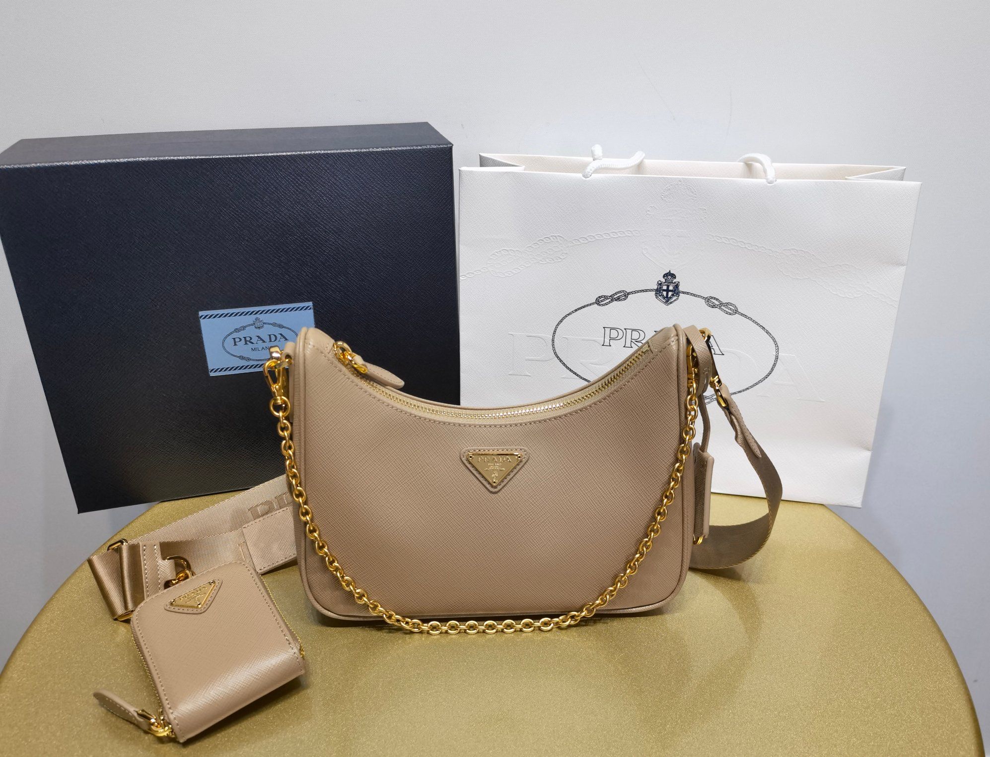 Authentic prada three in one. crossbody shoulder bag chain underarm bag